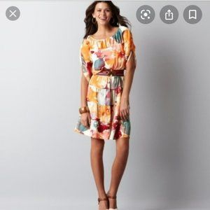 Ann Taylor Loft Watercolor Floral Print Peasant Tiered Dress, size S